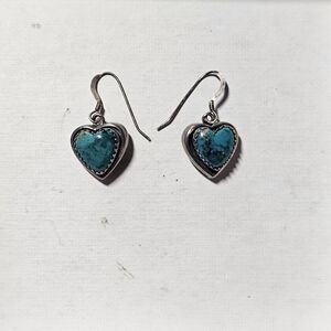 Sterling Silver 925 With Turquoise Heart Drop Earrings
